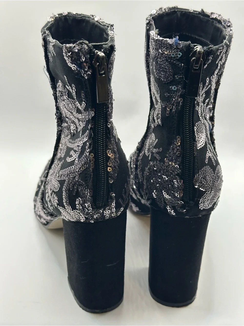 New Look Black Ankle Boots with Silver Sequin Floral Detail
